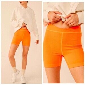 NWT Free People Movement Free Throw Biker Shorts Burning Up Neon Orange XS 4.5"